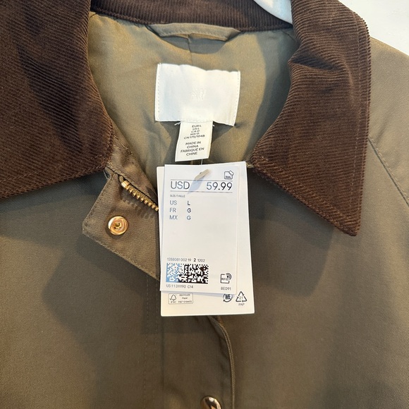 H&M Olive Utility Jacket with Brown Collar - Picture 2 of 3
